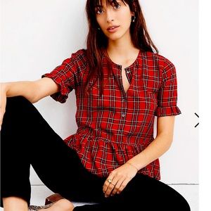 Madewell Studio Ruffle-Hem Top in Clanton Plaid XS